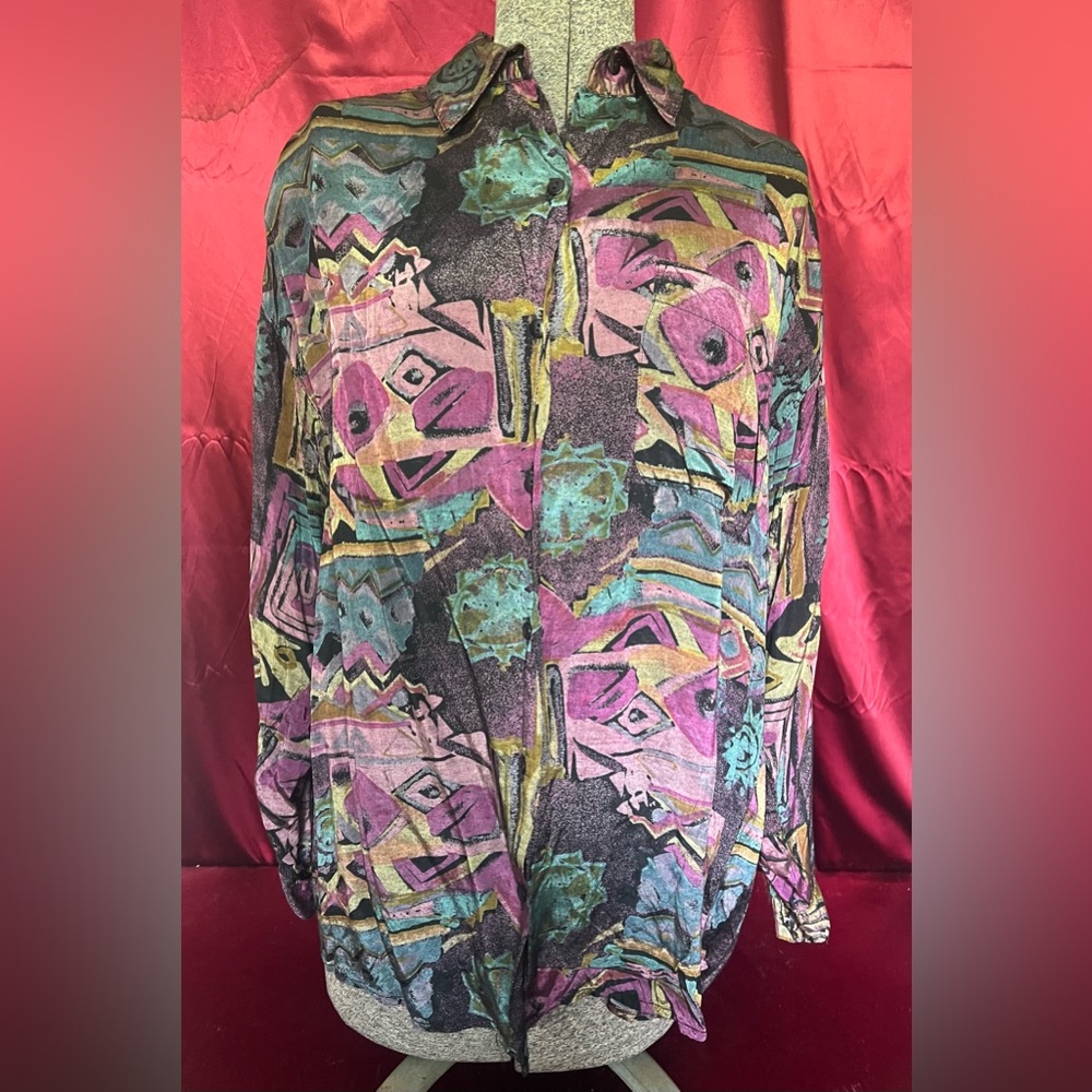 Zig Zag Colorful Geometric Button-Up Rayon Shirt